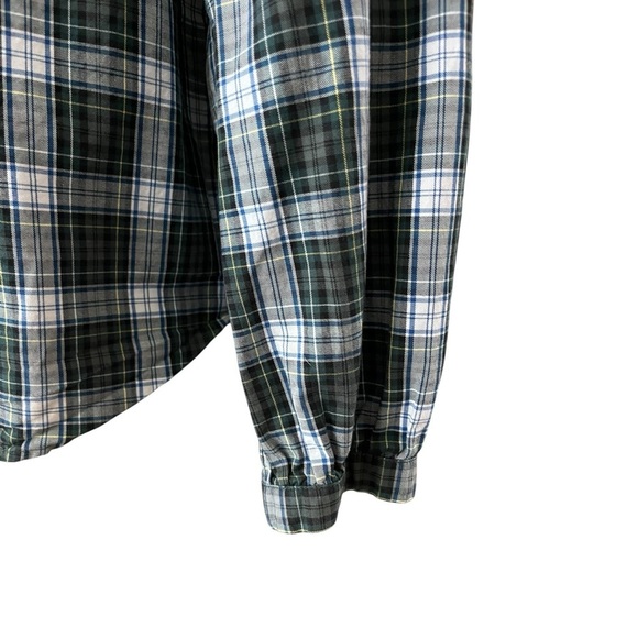 J.Crew Blue Green Tartan Plaid Button Down Top Size Large Ruffled Beaded Blouse - Picture 9 of 14